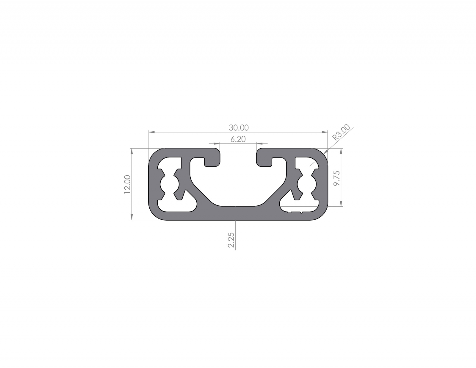 Aluminum profile 12x30 slot 6 Light I type Black